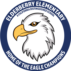 Elderberry Elementary - Home of the Eagle Champions spelled out in the blue border. Eagle mascot in the middle. 